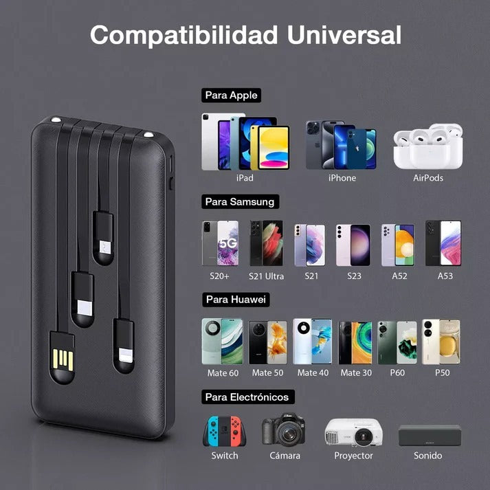 Power Bank 10000mah Portátil 4 Cables 1H
