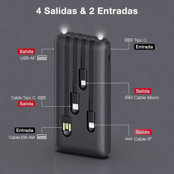 Power Bank 10000mah Portátil 4 Cables 1H